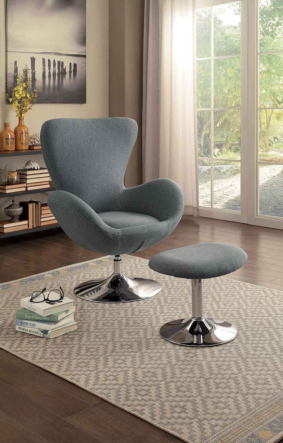 Homelegance Thrive Swivel Chair and Ottoman - Gray Fabric