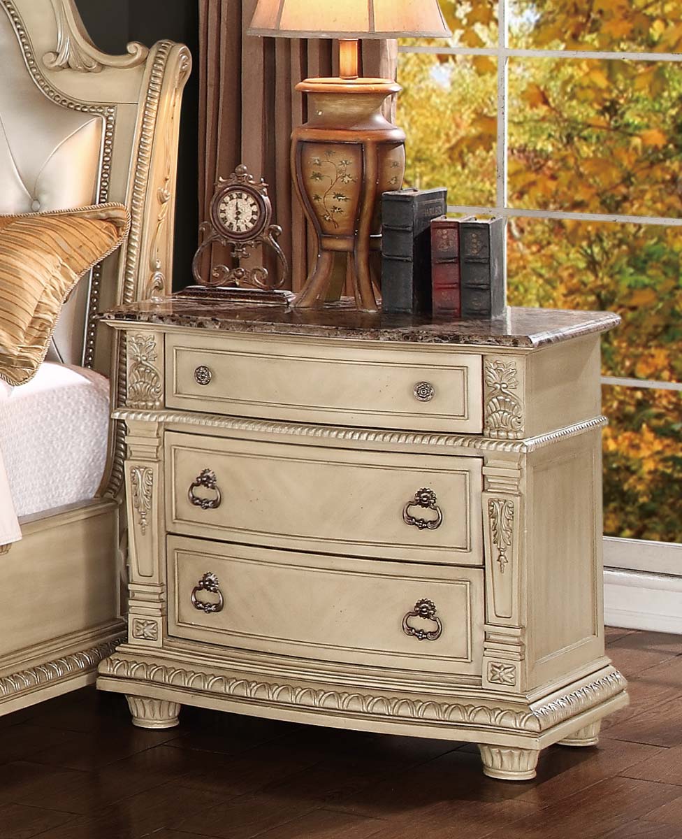 Homelegance Palace II Marble Top Nightstand - Antique White