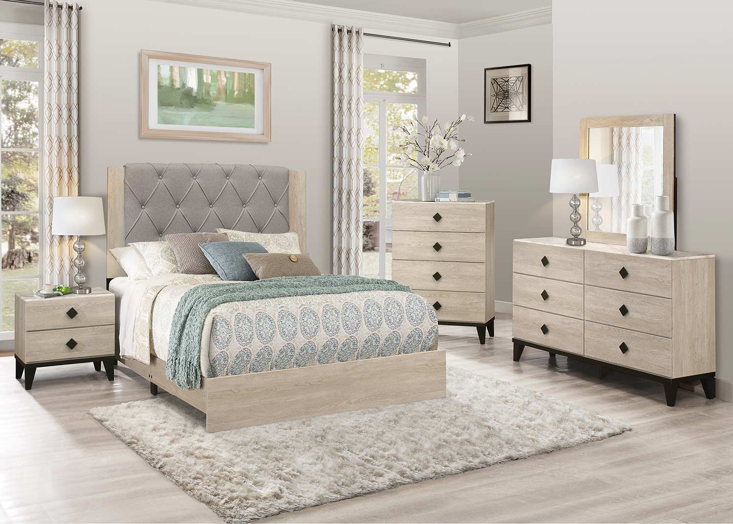 Homelegance Whiting Low Profile Bedroom Set - Cream and Black