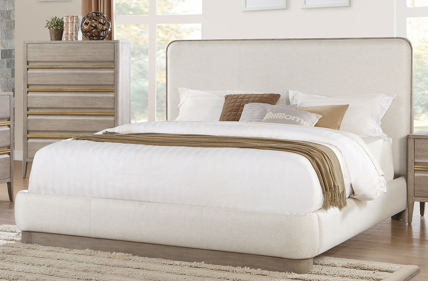 Homelegance Aristide Upholstered Platform Bed - Gold and Weathered Grey