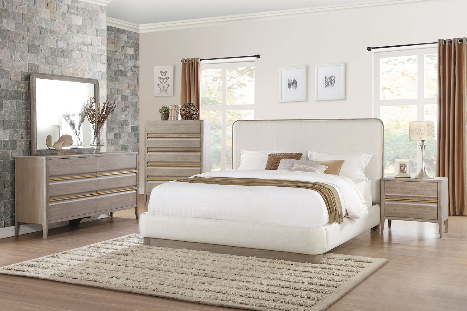 Homelegance Aristide Upholstered Platform Bedroom Set - Gold and