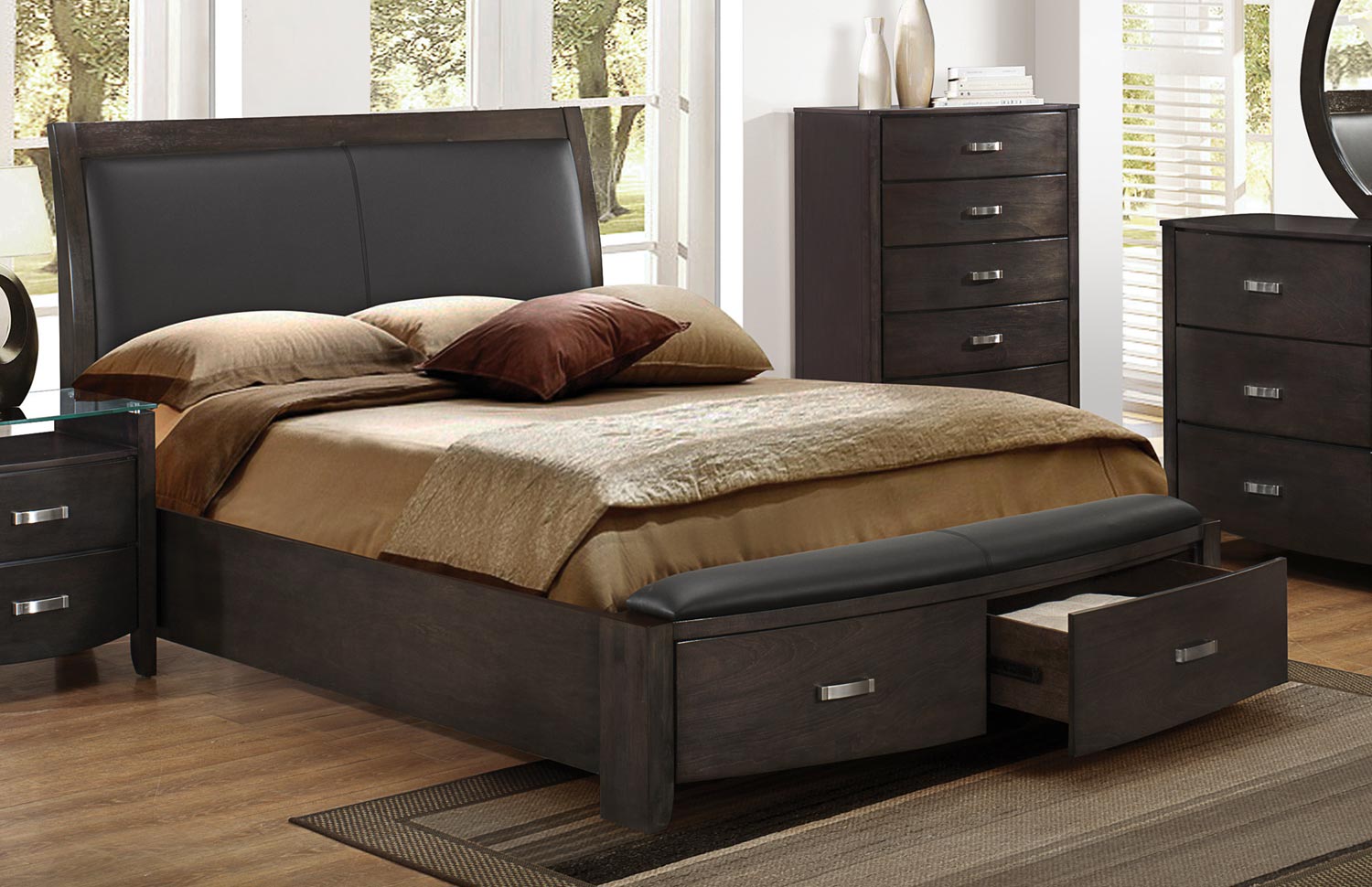 Homelegance Lyric Upholstered Sleigh Platform Storage Bed - Brownish Grey