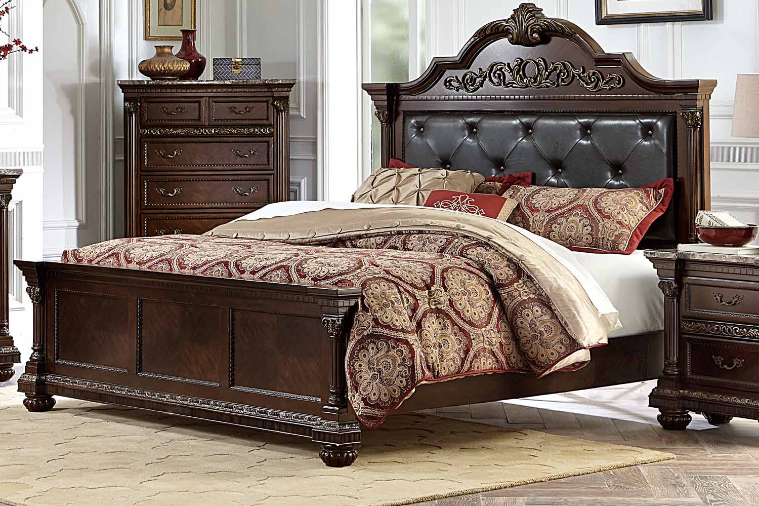 Homelegance Russian Hill Upholstered Bed - Warm Cherry