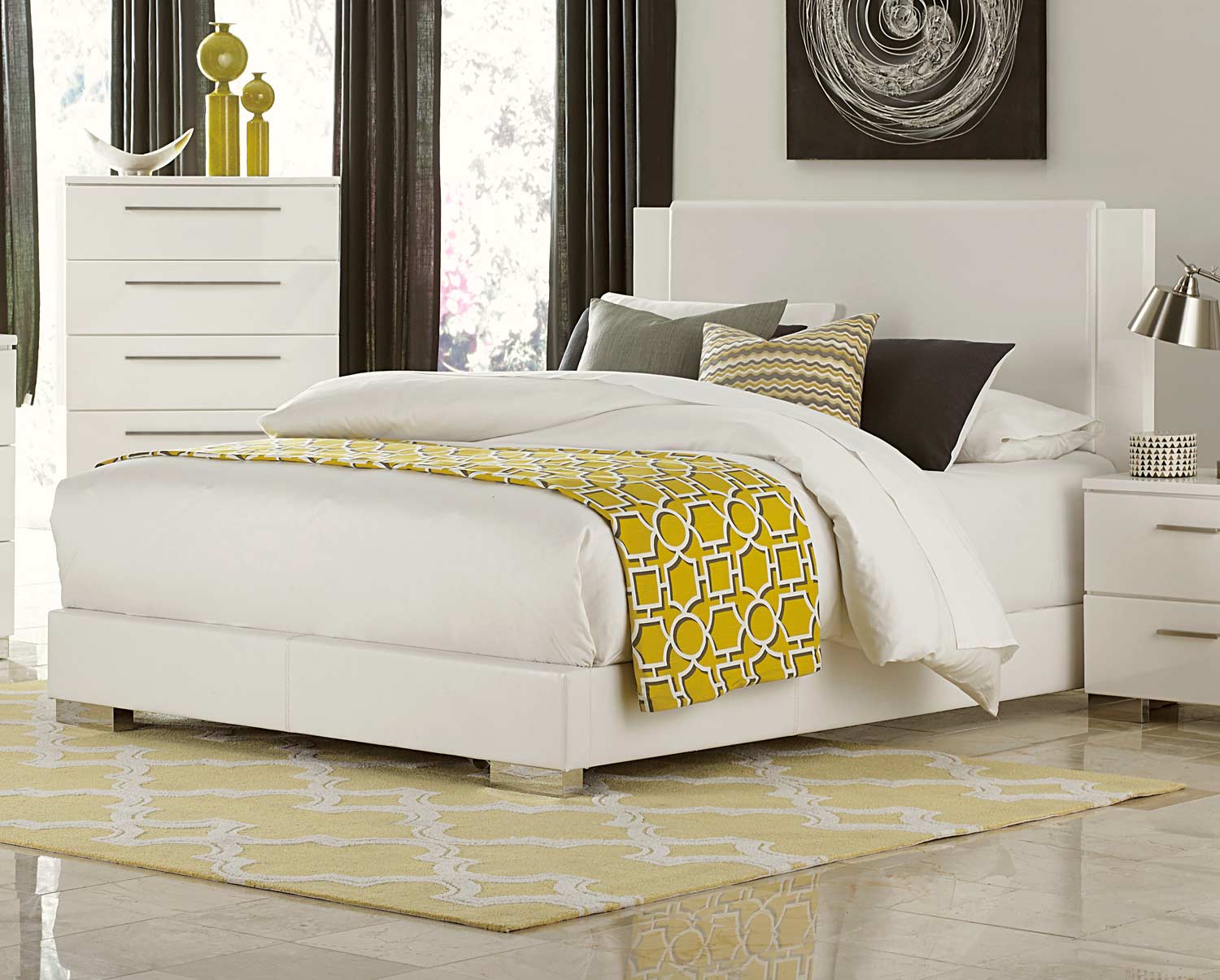 Homelegance Linnea Upholstered Bed - High-Gloss White