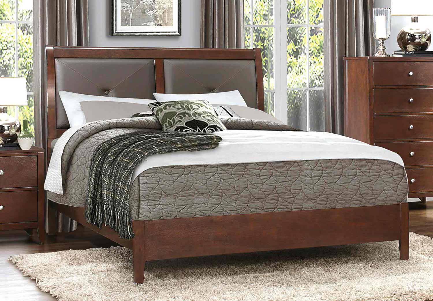 Homelegance Cullen Upholstered Bed - Brown Cherry