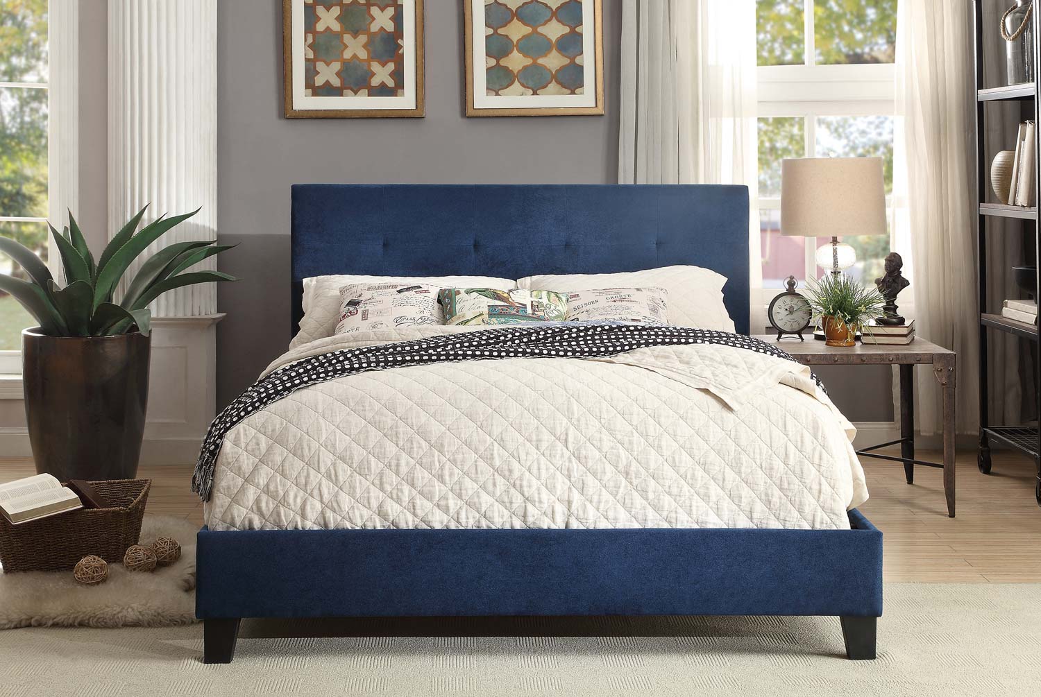 Homelegance Brice Upholstered Platform Bed - Blue