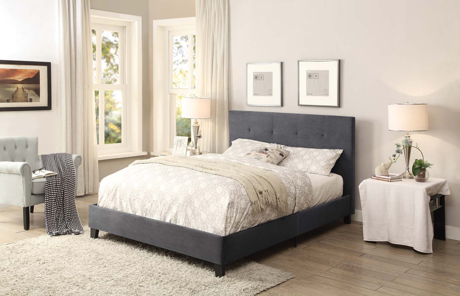 Homelegance Brice Upholstered Platform Bed - Grey