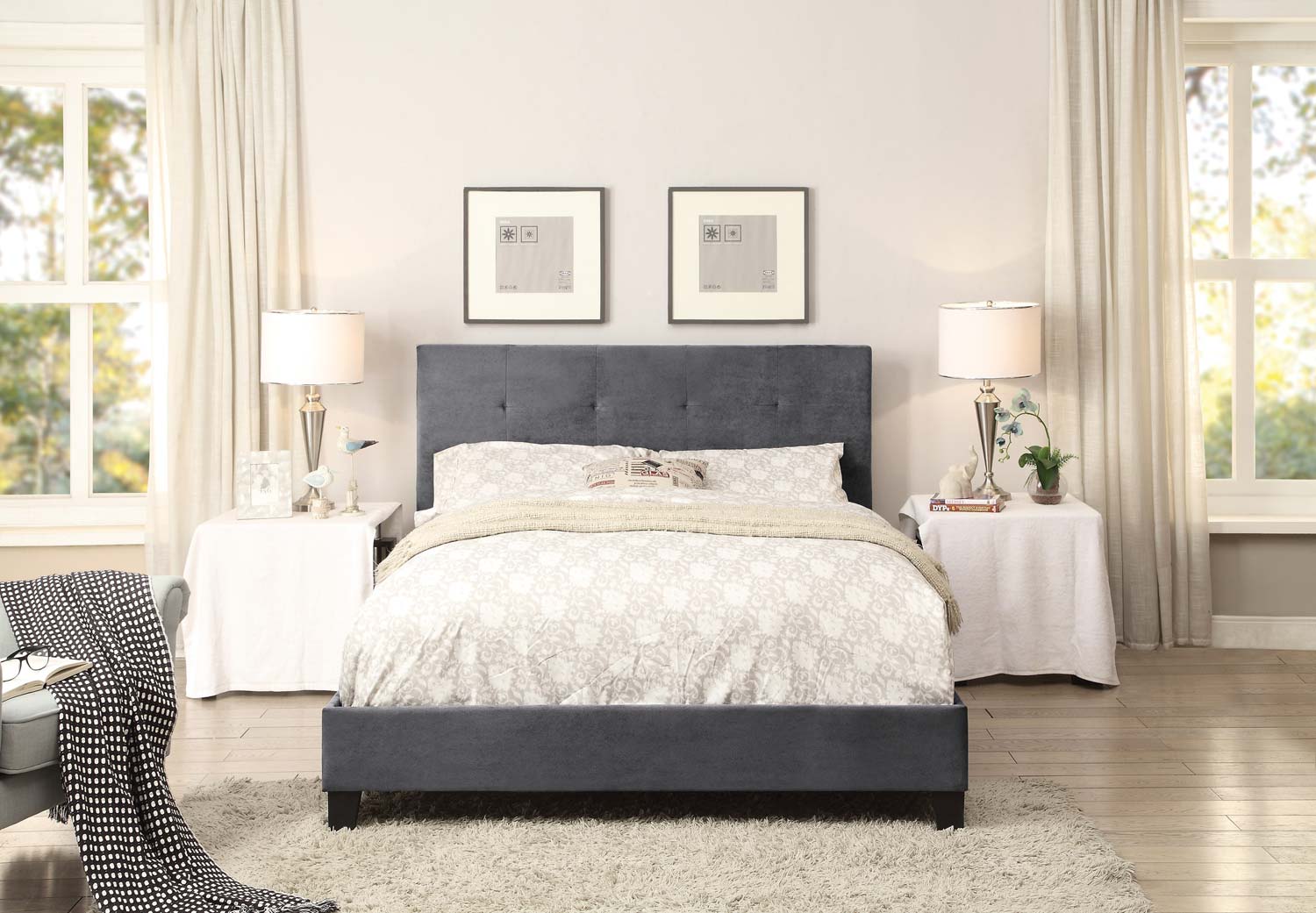 Homelegance Brice Upholstered Platform Bed - Grey