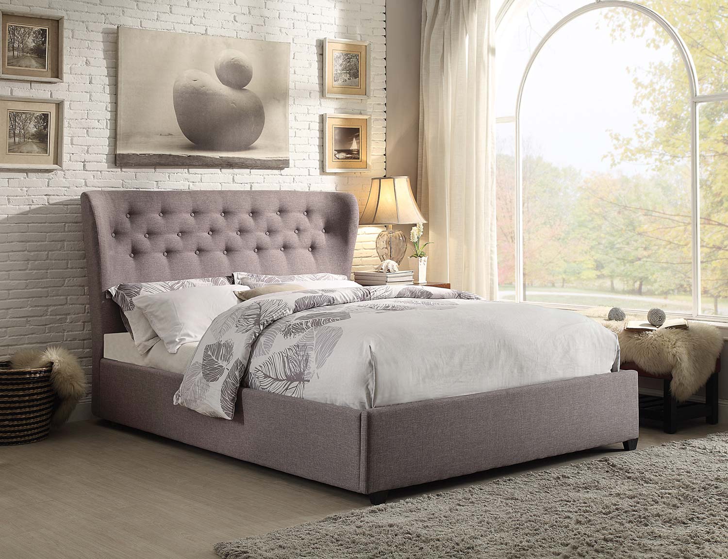 Homelegance Wade Upholstered Wing Bed - Grey