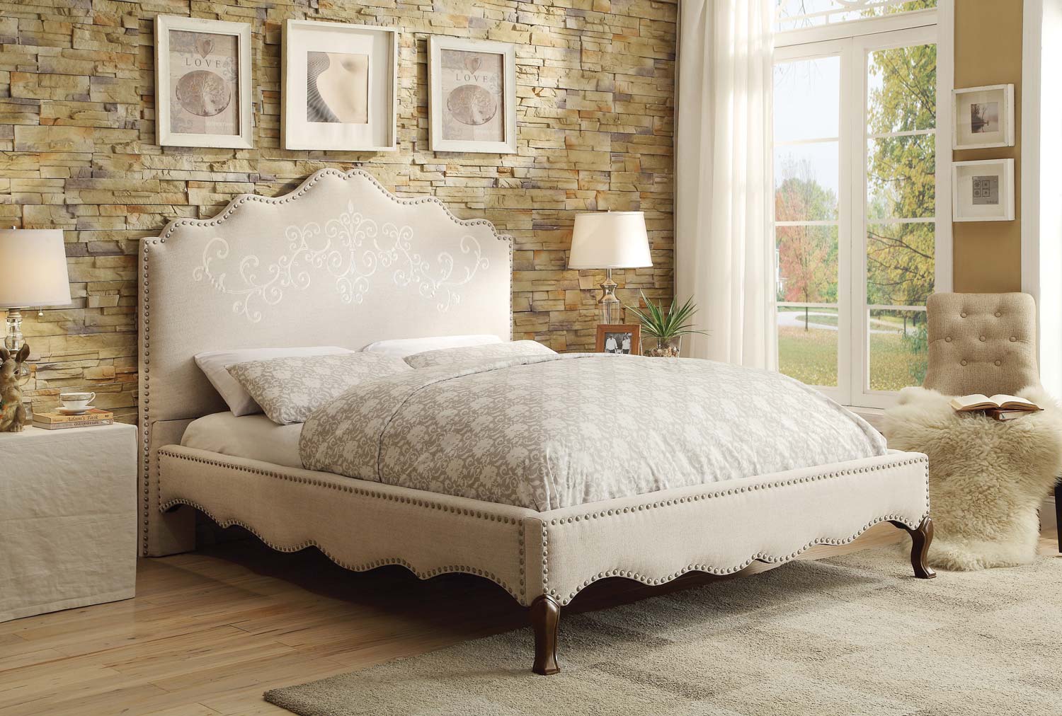 Homelegance Kaine Upholstered Platform Bed - Beige Fabric