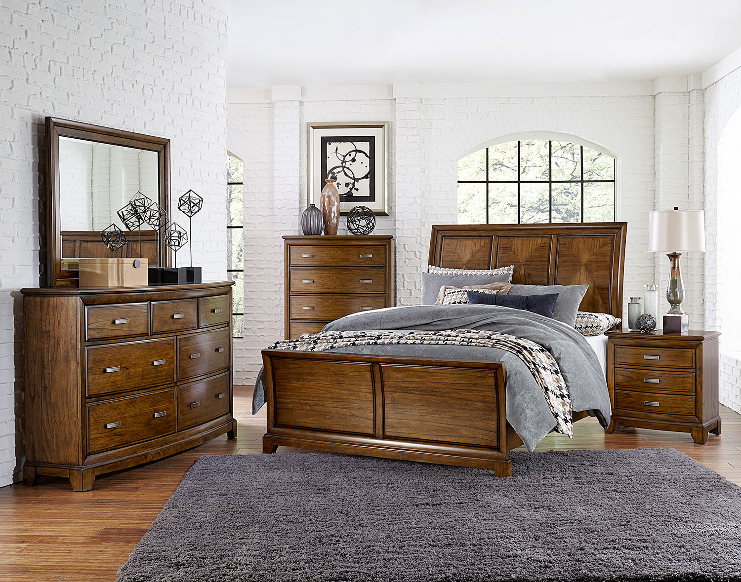 Homelegance Terron Sleigh Bedroom Set - Medium Oak