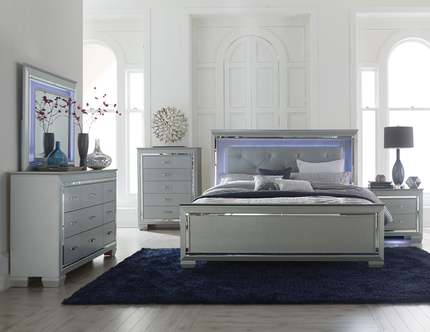 Homelegance Allura Bedroom Set with LED Lighting - Silver