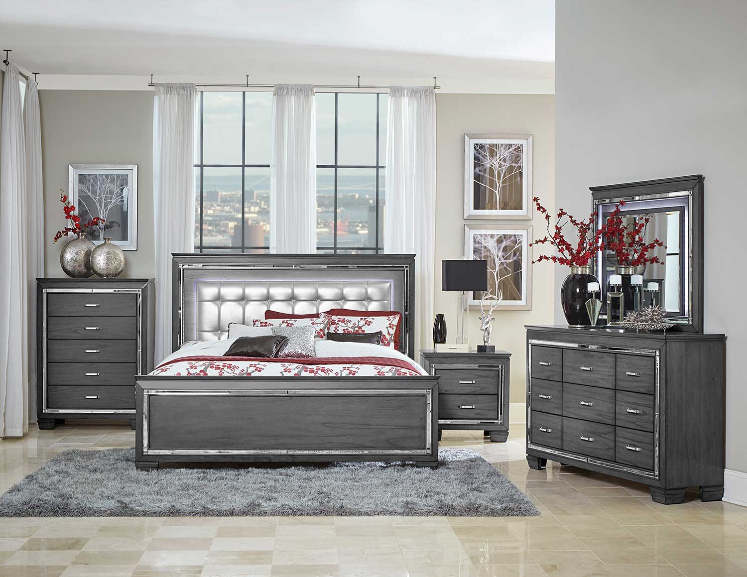 Homelegance Allura Bedroom Set with LED Lighting - Gray