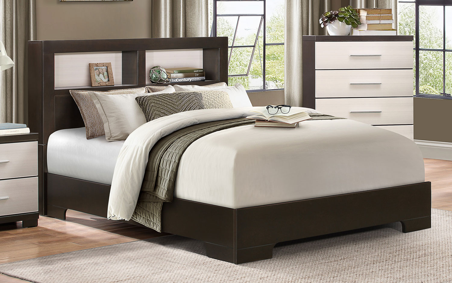 Homelegance Pell Low Profile Storage Bookcase Bed - Two-tone Espresso/White