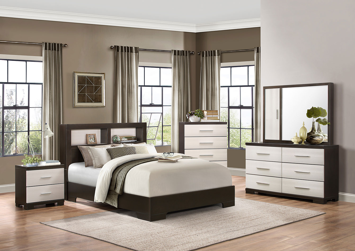 Homelegance Pell Low Profile Storage Bookcase Bedroom Set - Two-tone Espresso/White