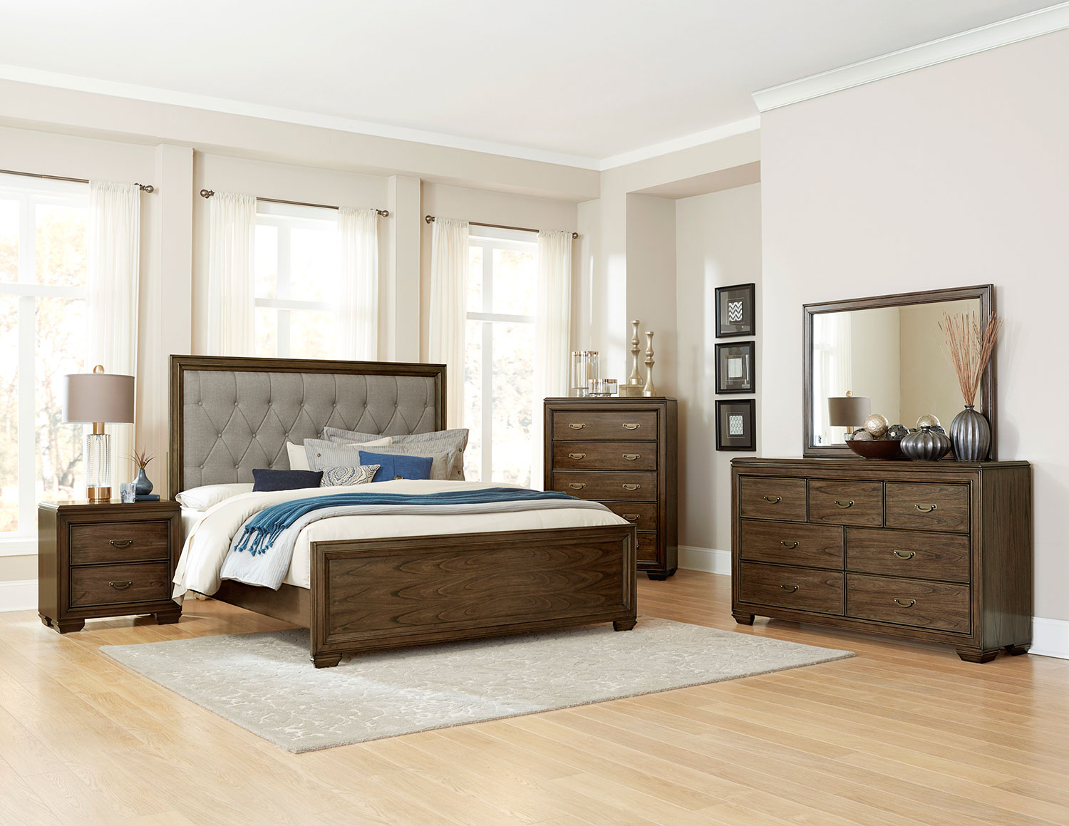 Homelegance Leavitt Button Tufted Upholstered Bedroom Set - Brown Cherry