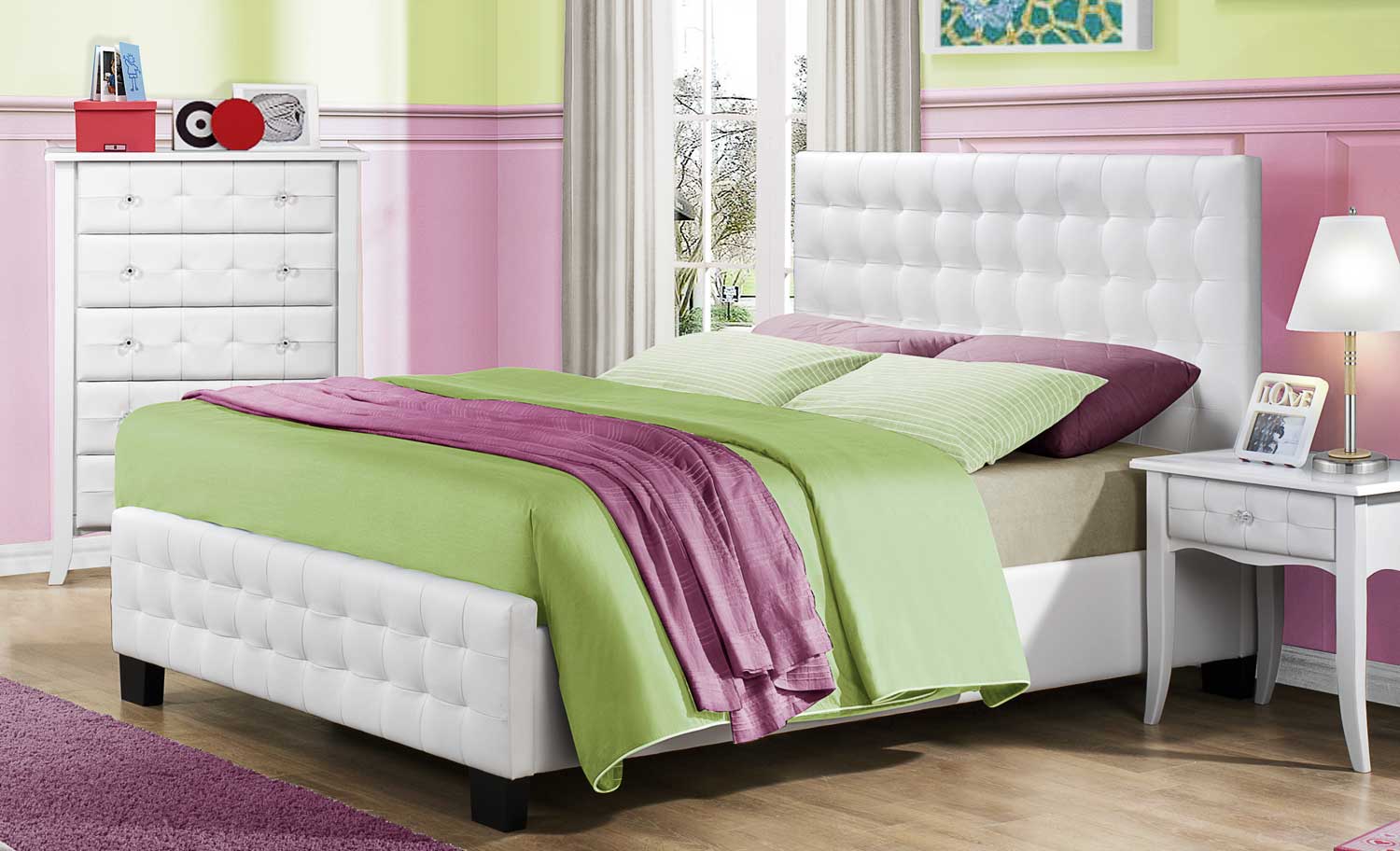 Homelegance Sparkle Upholstered Bed - White