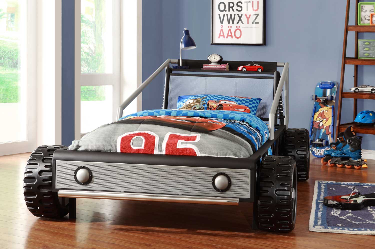 Homelegance Track Silver Twin Race Car Bed - Silver