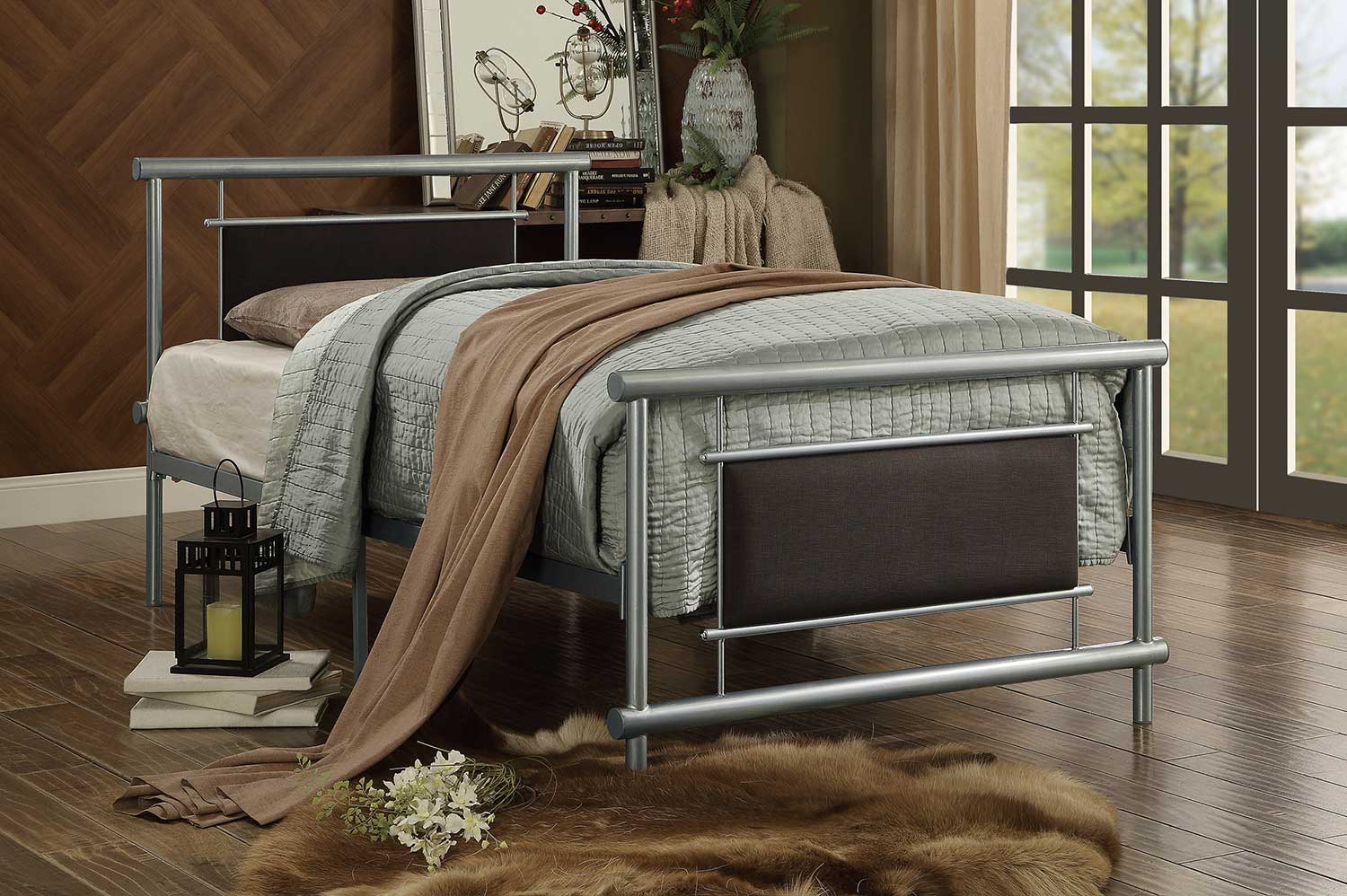 Homelegance Gavino Upholstered Metal Platform Bed - Grey-Brown