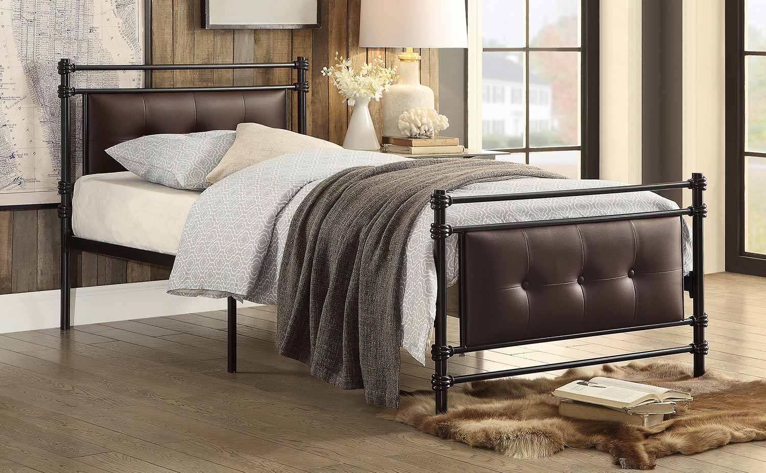 Homelegance Jayla Button Tufted Upholstered Metal Platform Bed - Black-Brown