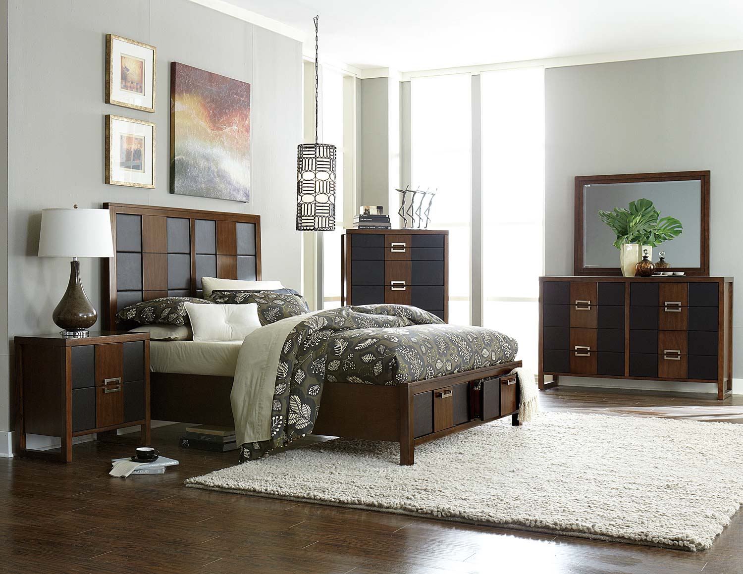 Homelegance Zeigler Upholstered Platform Storage Bedroom Collection - Brown Cherry