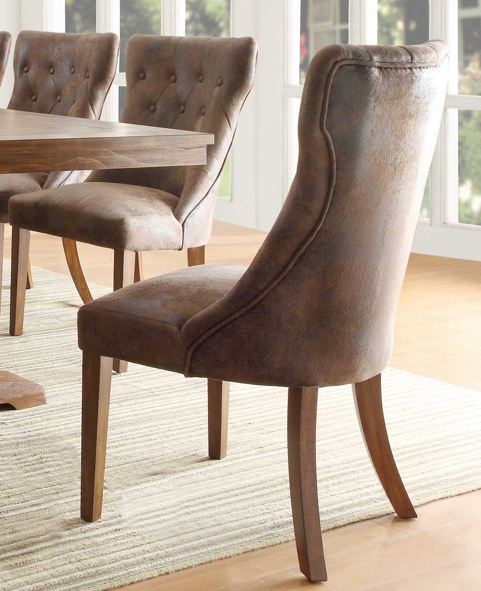 Homelegance Marie Louise Side Chair - Rustic Oak Brown - Tufted Upholstery