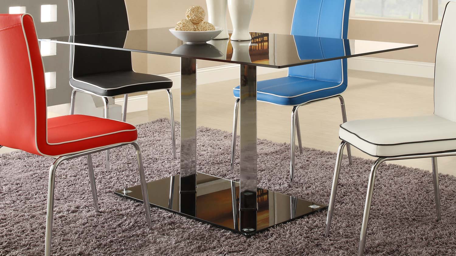Homelegance Goran Glass Top Dining Table - Black Glass/Chrome - Black Glass Top