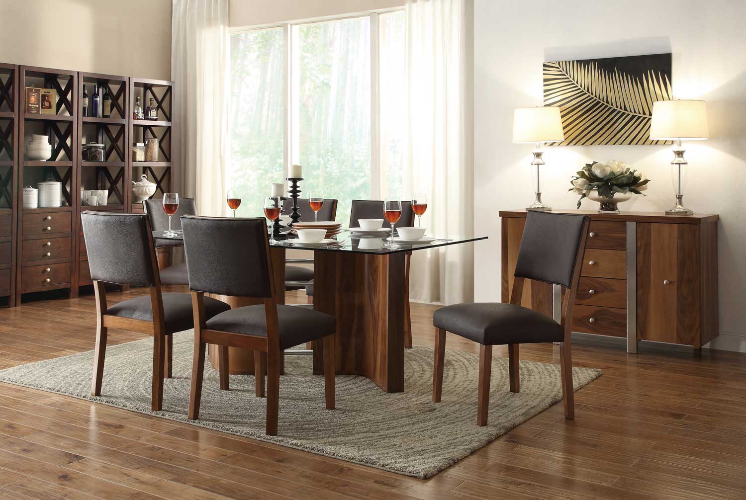 Homelegance Aria Dining Set - Dark Brown Chairs - Dark Brown Bi-Cast Vinyl - Walnut Homelegance Aria Dining Set - Dark Brown Chairs - Dark Brown Bi-Cast Vinyl - Walnut