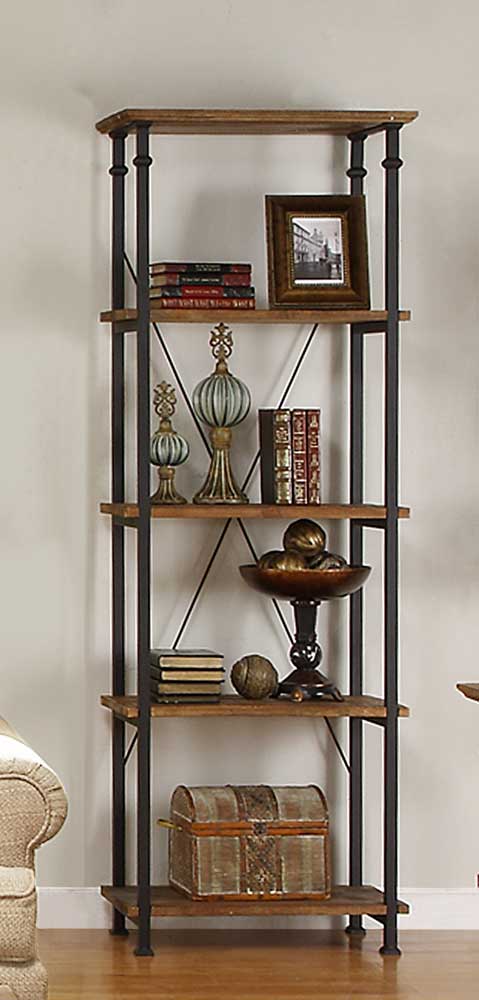 Homelegance Factory Bookcase -Solid Wood Shelves - Rustic Brown