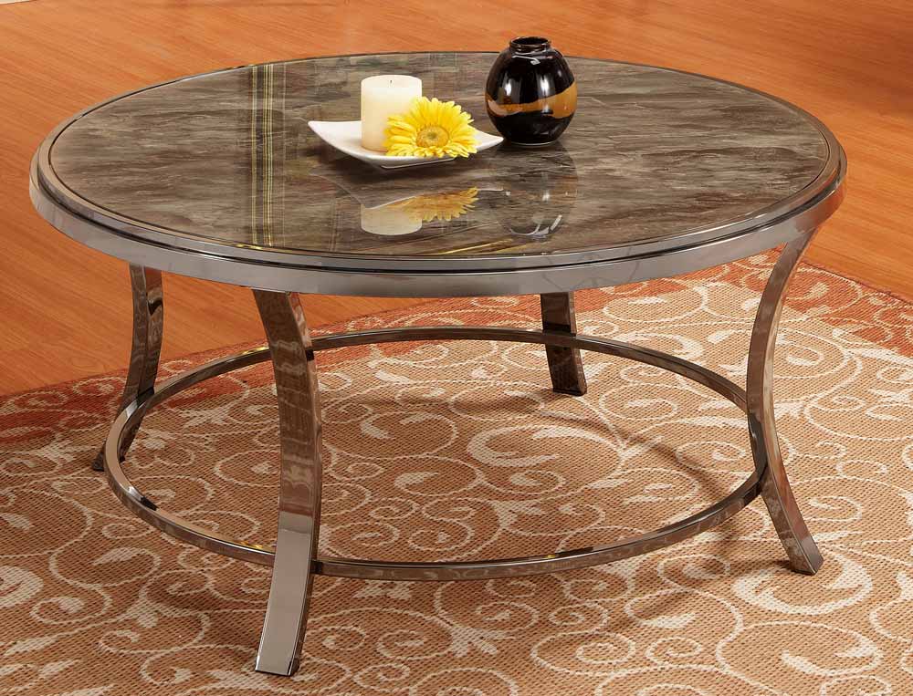 Homelegance Willow Round Cocktail Table - Printed Tempered Glass