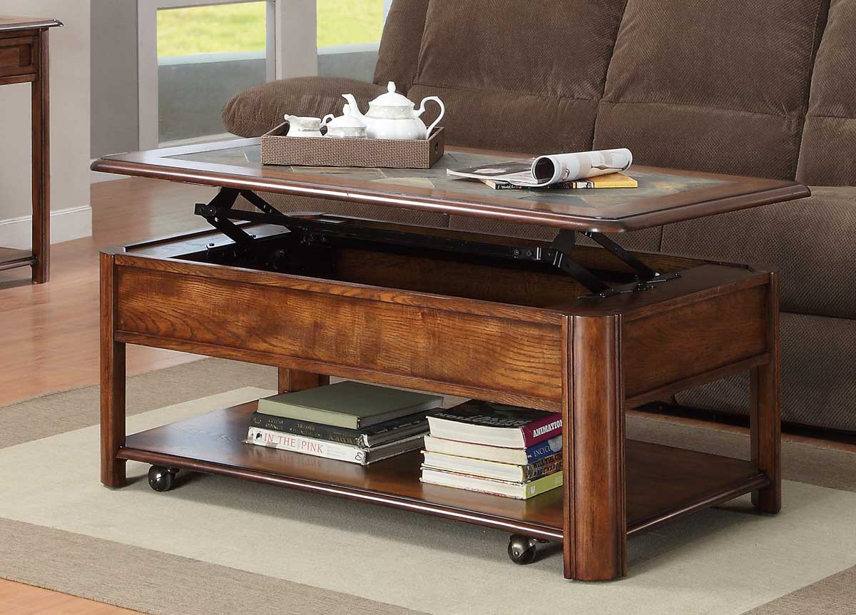 Homelegance McMillen Lift Top Cocktail Table with Caster - Burnish Oak