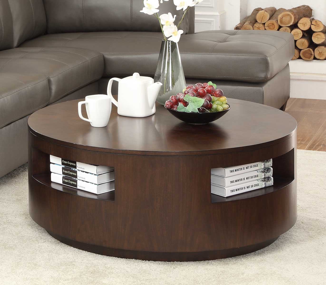 Homelegance Aquinnah Round Cocktail Table with Casters - Dark Cherry