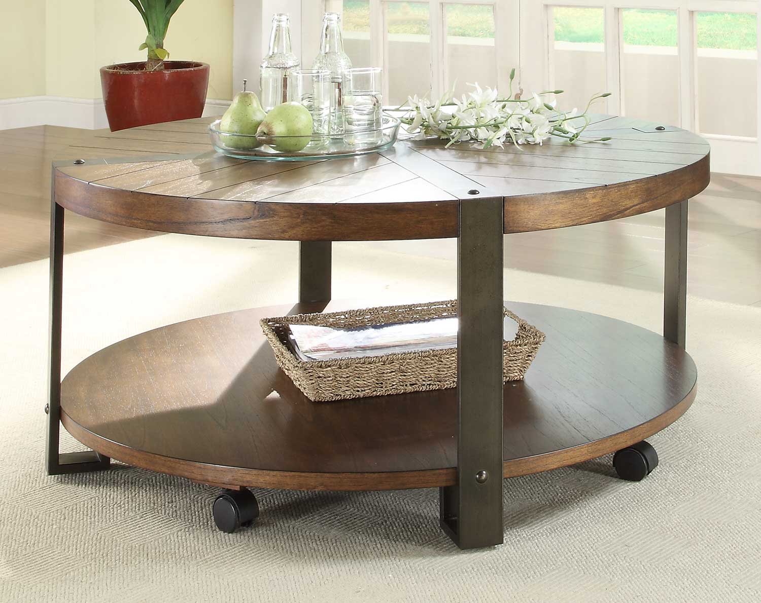 Homelegance Northwood Round Cocktail Table - Natural Brown