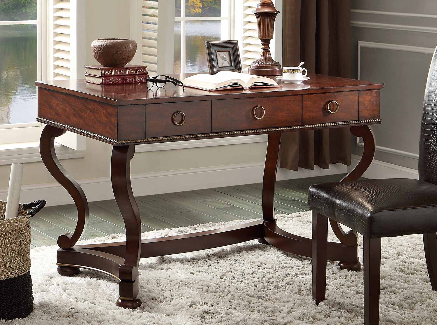 Homelegance Maule Writing Desk with 3 Drawers - Cherry