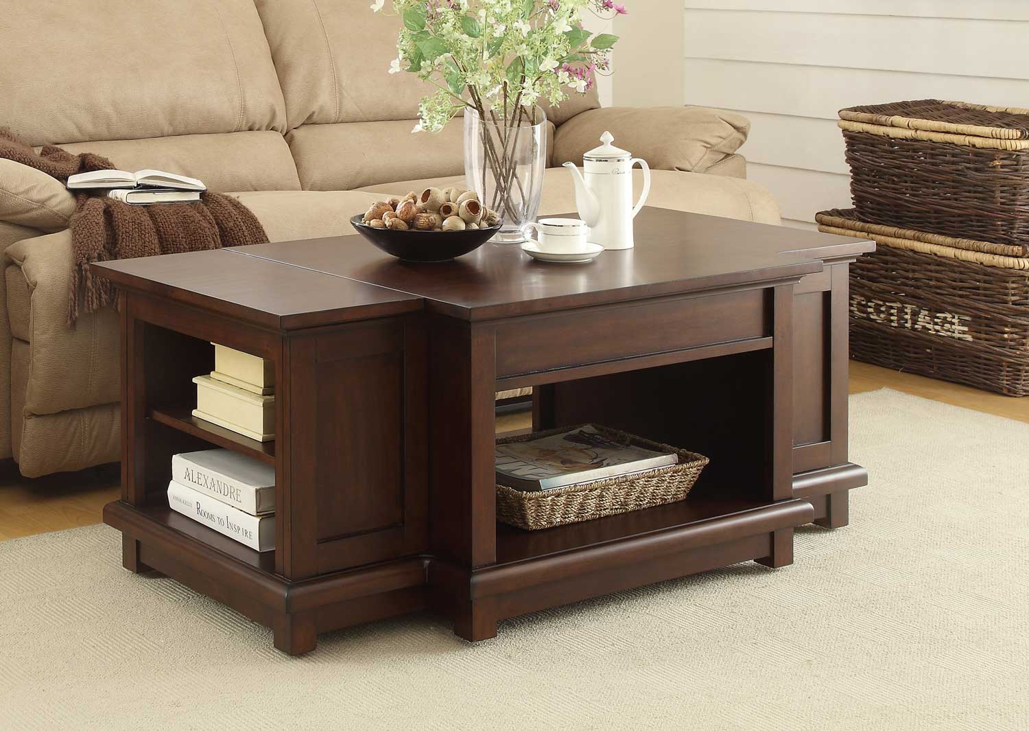 Homelegance Bellamy Cocktail Table with Lift Top on Casters - Warm Cherry