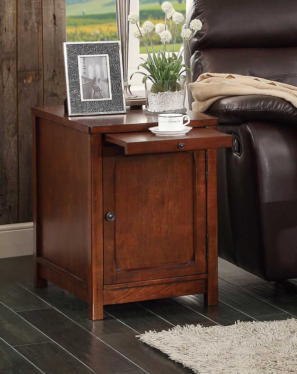 Homelegance Booker End Table with Slide-Out Tray - Warm Brown