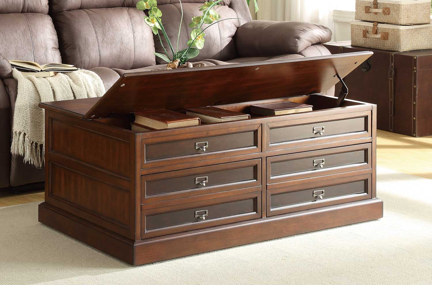 Homelegance Friedrich Cocktail Table with Lift Top on Casters - 2 Functional Drawers