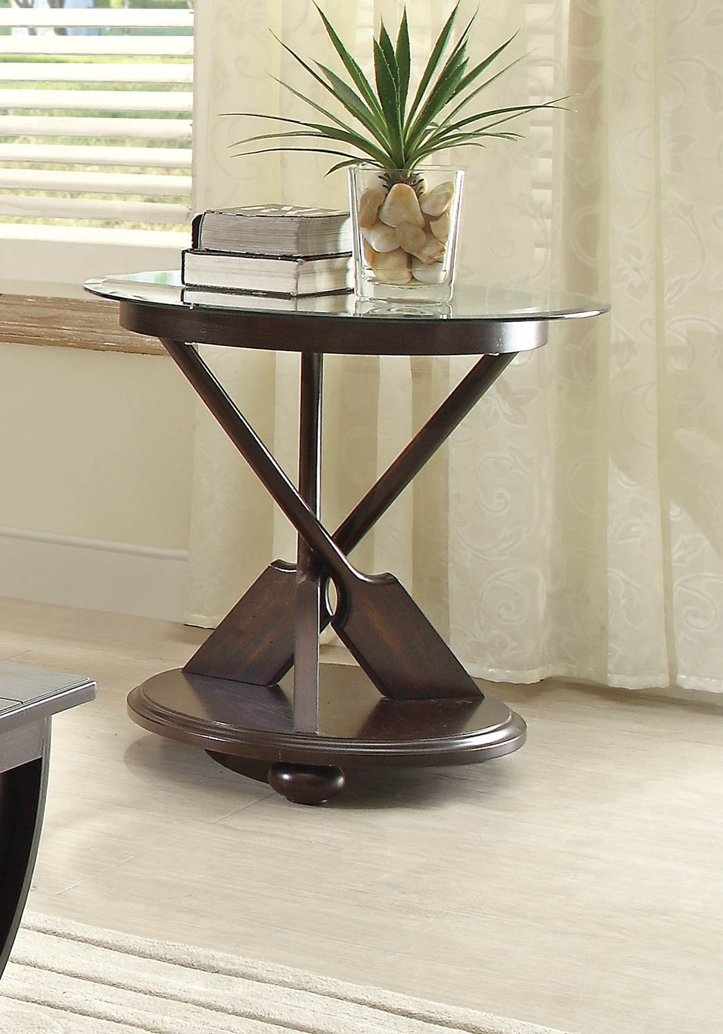 Homelegance Hatchett Lake Round End Table with Glass Top - Brown