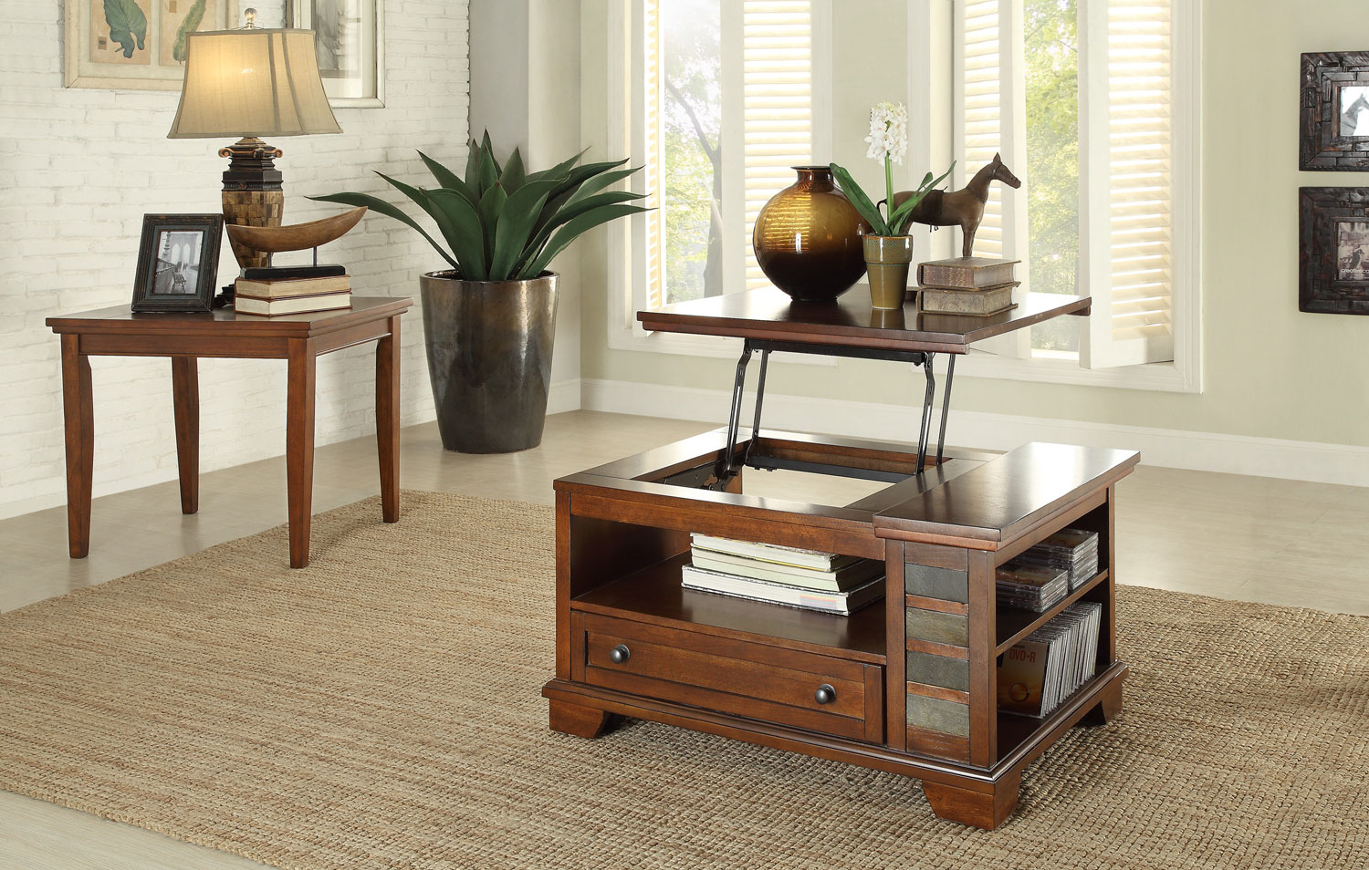 Homelegance Barnett Coffee Table Set - Brown with Slate Insert