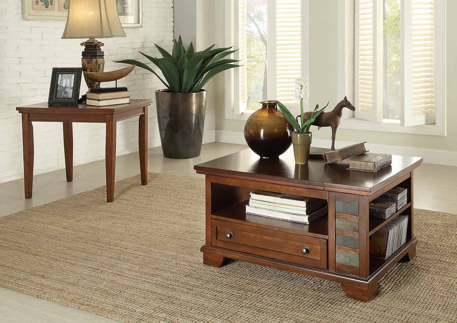 Homelegance Barnett Coffee Table Set - Brown with Slate Insert