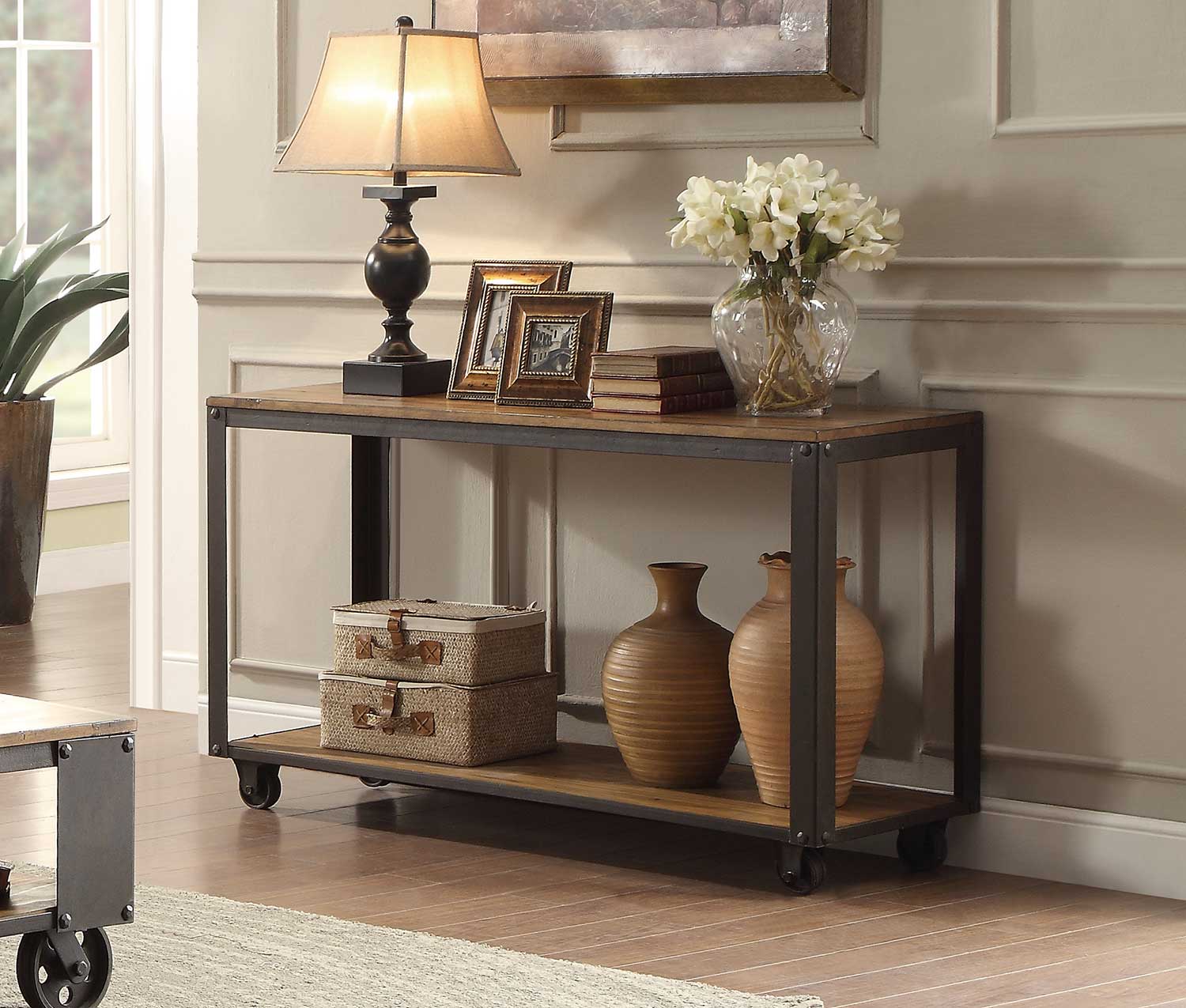 Homelegance Leandra Sofa Table - Wood Table Top with Metal Framing