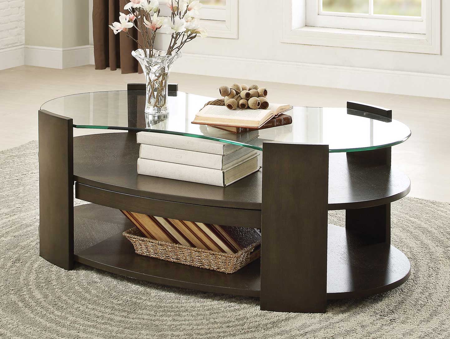 Homelegance Sicily Cocktail Table with Hidden Tray and Glass Top