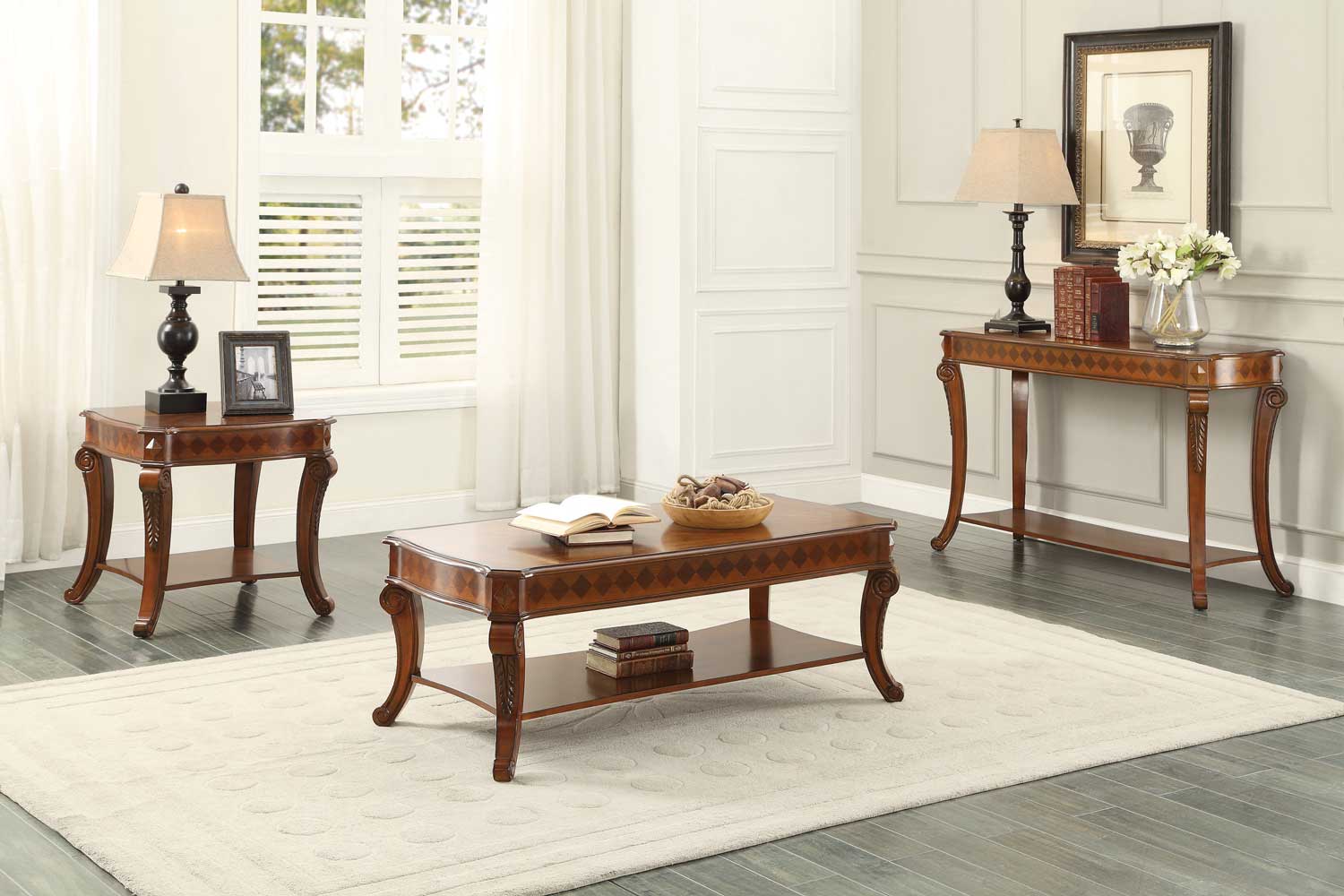 Homelegance Rutherford Cocktail/Coffee Table Set - Classic Cherry