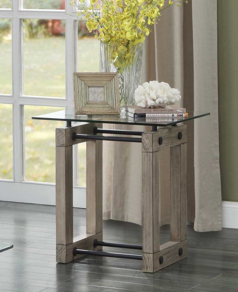 Homelegance Mesilla End Table with Glass Top - Natural wood tone