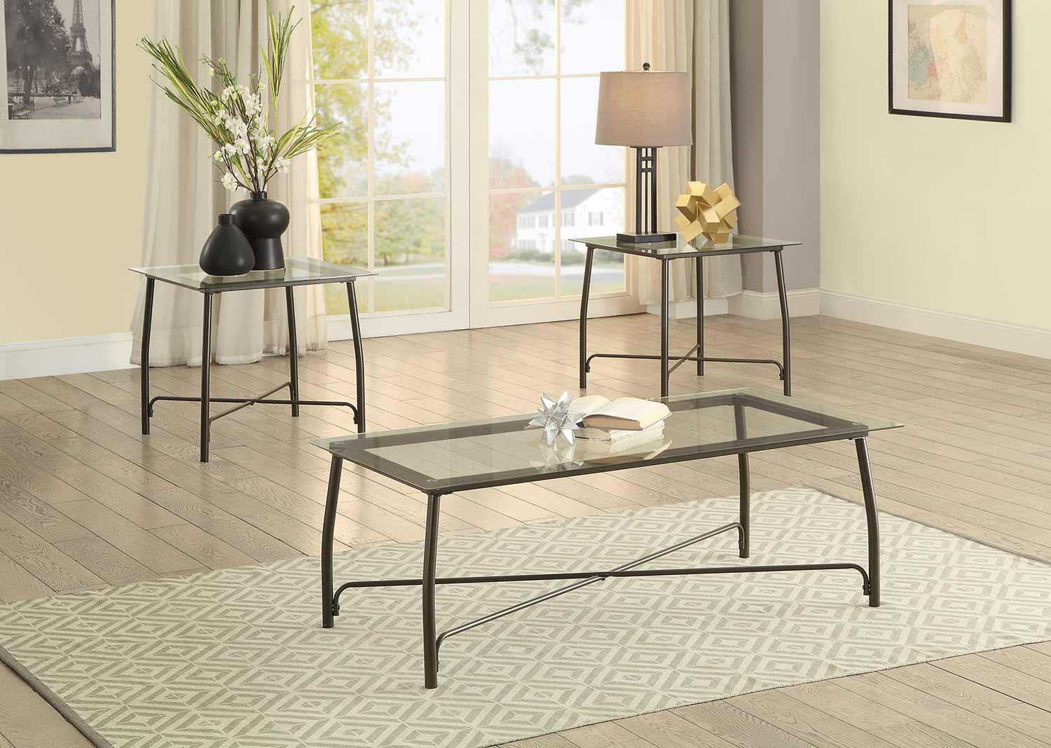Homelegance Suisun 3-Piece Occasional Tables with Glass Top