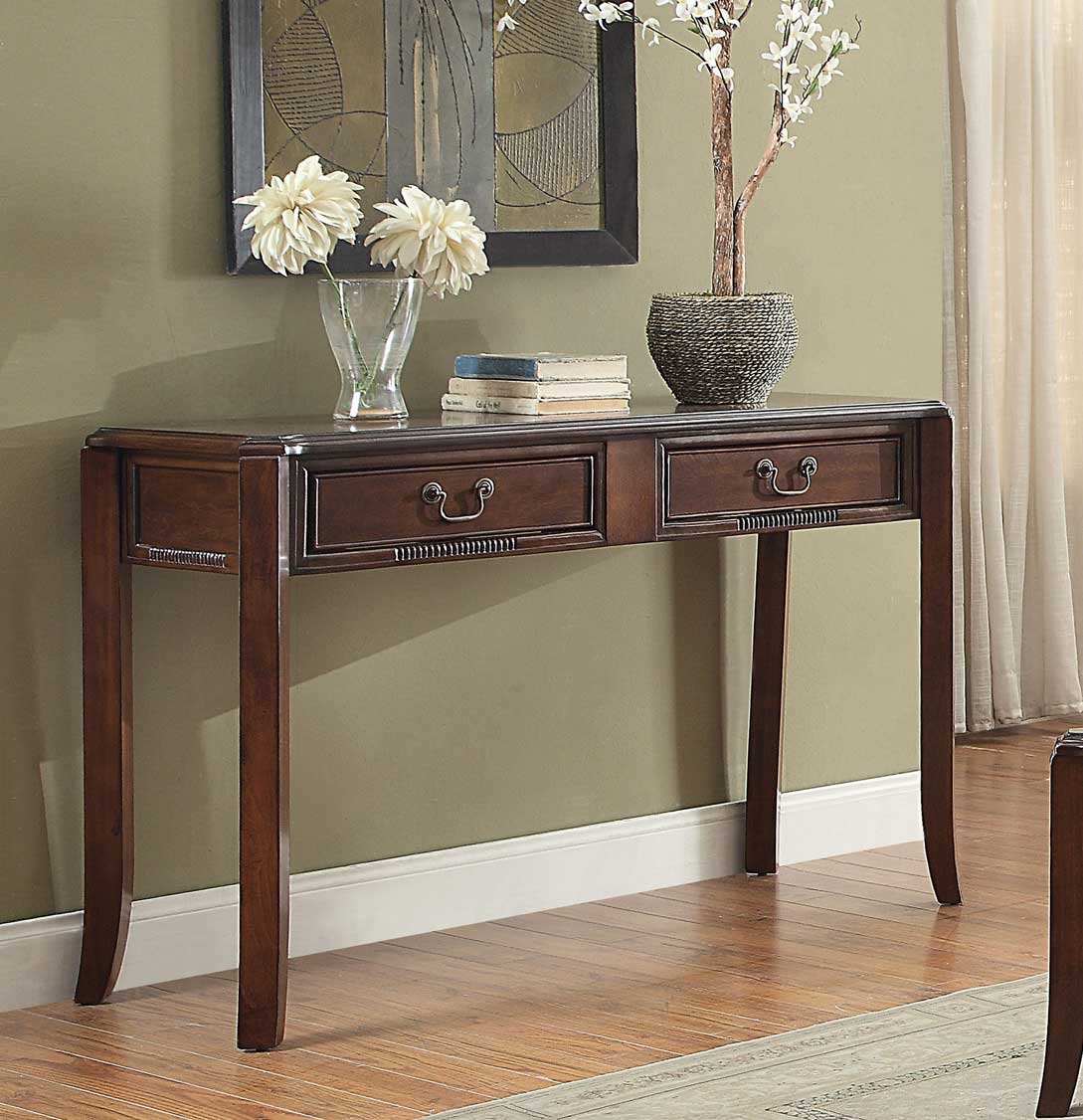 Homelegance Mackinaw Sofa Table with Two Functional Drawers - Warm Cherry