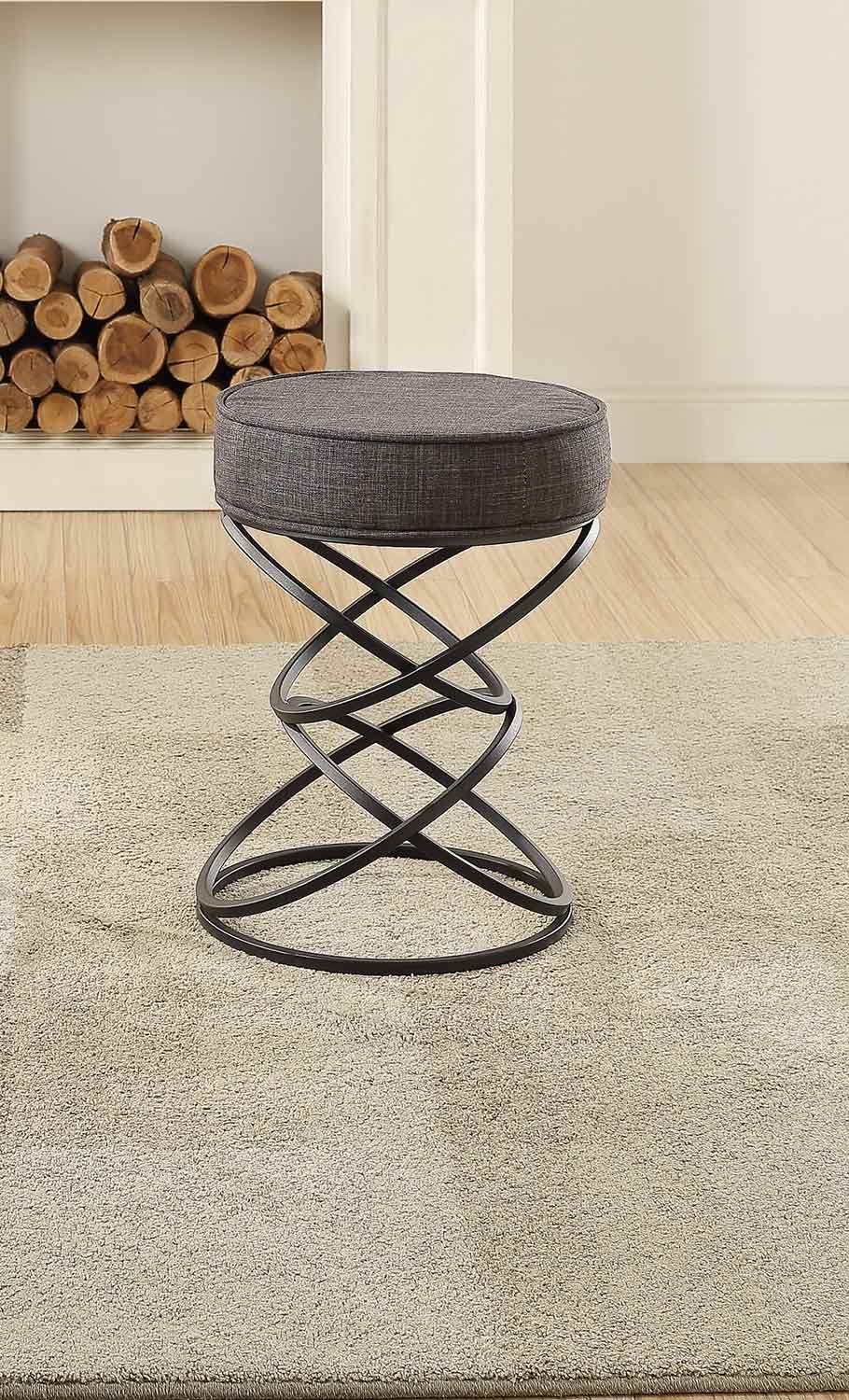 Homelegance Yara Upholstered Stool - Metal Base - Gray Fabric