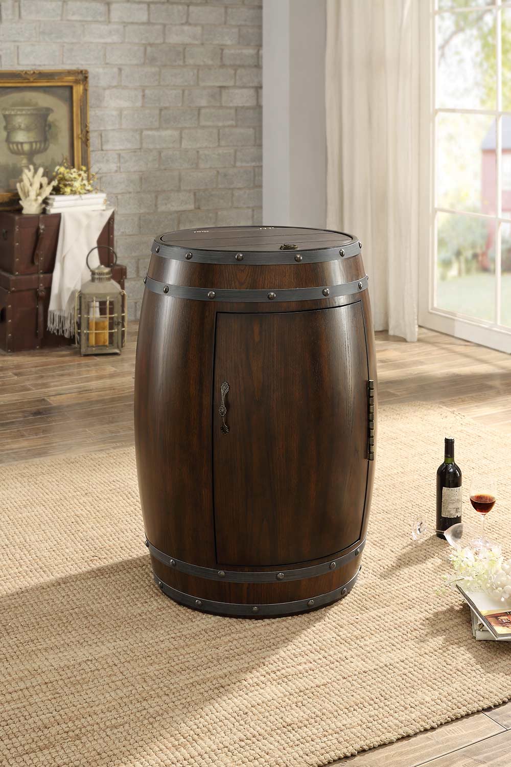 Homelegance Chardonnay Wine Barrel Refrigerator Cabinet - Dark Cherry