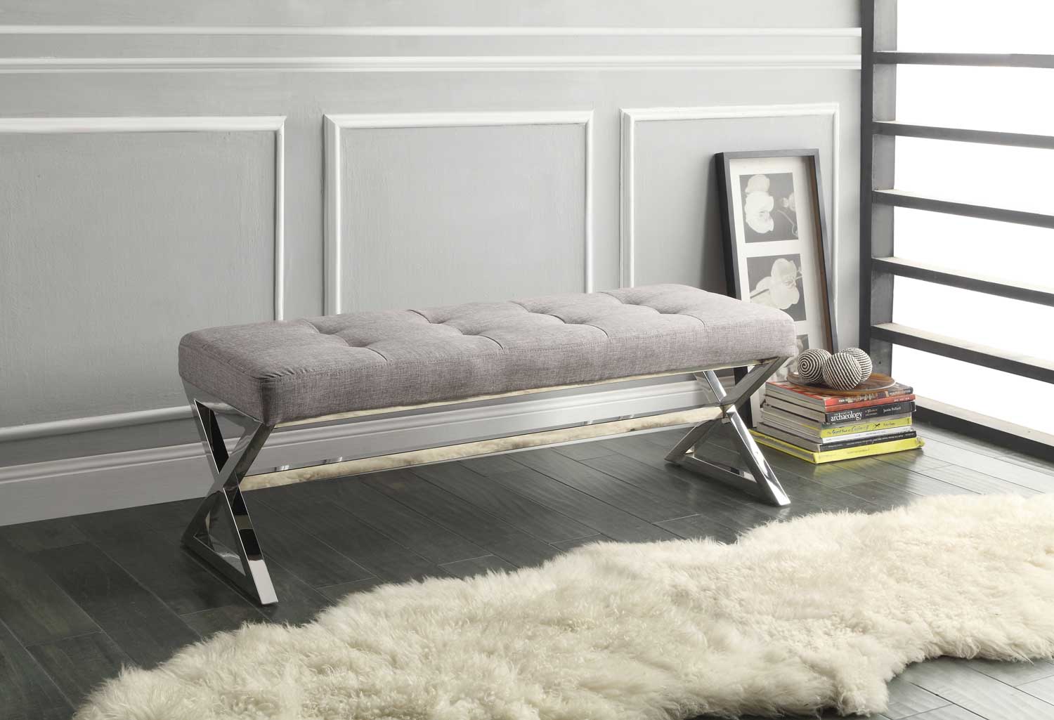 Homelegance Rory X Base Bench Grey Linen 4605gy At Homelementcom