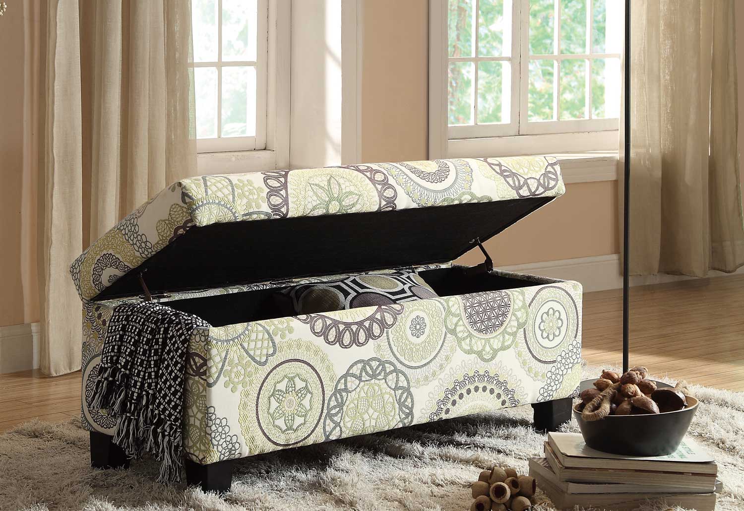 Homelegance Claire Lift Top Storage Bench - Floral Fabric